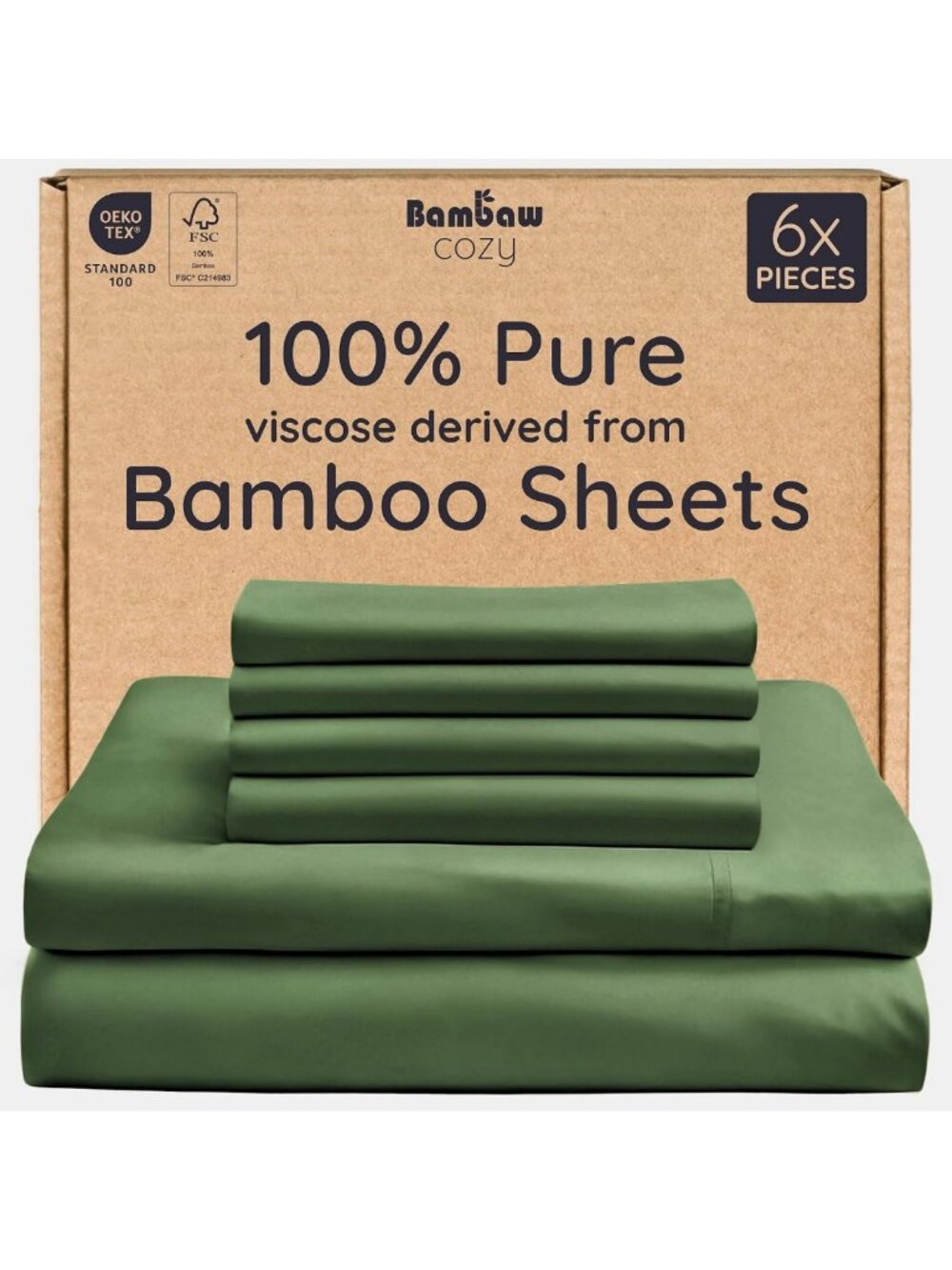 Queen Bamboo Viscose Sheet Set - 6 Piece Cooling Soft Sheets, Deep Pockets